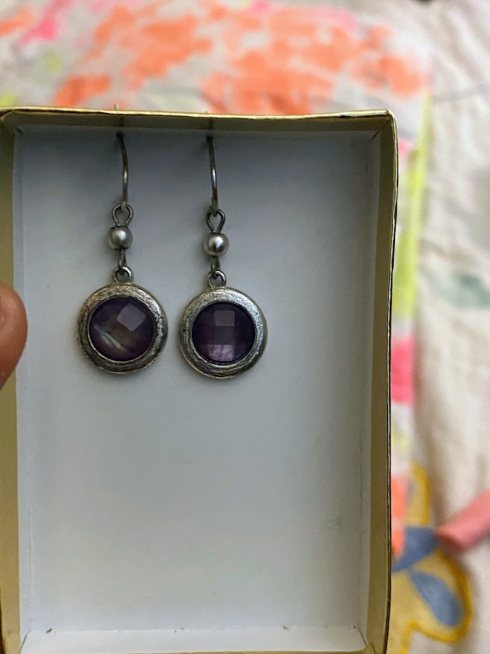 Silver-Tone Amethyst Drop Earrings - Purple